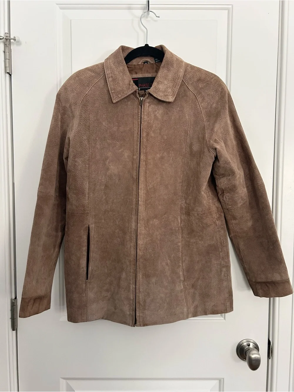 Tan Taupe Genuine Suede Zip Up Leather Jacket - Picture 1 of 8